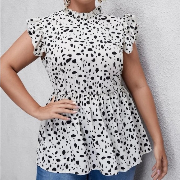 SHEIN women’s peplum all over print blouse black/white - Picture 1 of 4